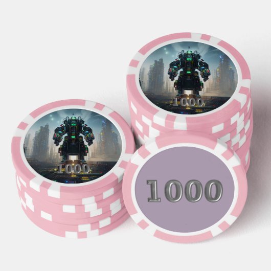 Robot 4 roze 1000 gestreepte pokerchip (Opstapeling)