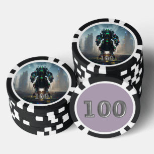 Robot 4 zwart 100 gestreepte pokerchip