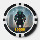 Robot 4 zwart goud 10000 gestreepte pokerchip (Voorkant)