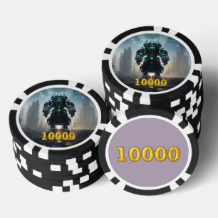 Robot 4 zwart goud 10000 gestreepte pokerchip