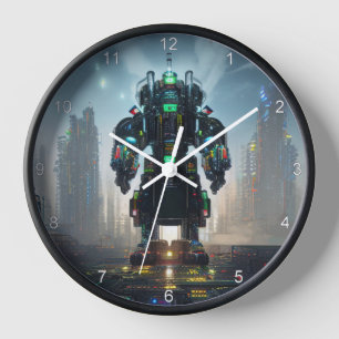 Robot 4 zwarte wandklok w nummers
