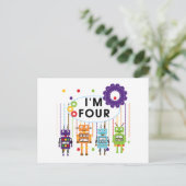 Robot 4e verjaardag Tshirts en geschenken Briefkaart (Staand voorkant)