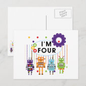 Robot 4e verjaardag Tshirts en geschenken Briefkaart (Voorkant / Achterkant)