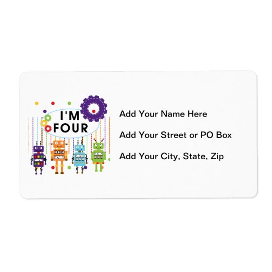 Robot 4e verjaardag Tshirts en geschenken Etiket (Voorkant)