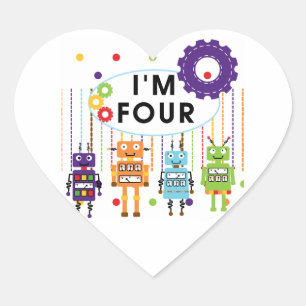 Robot 4e verjaardag Tshirts en geschenken Hart Sticker