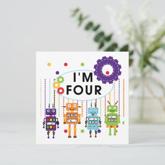 Robot 4e verjaardag Tshirts en geschenken Kaart (Staand voorkant)