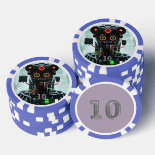 Robot 5 blauw 10 gestreepte pokerchip