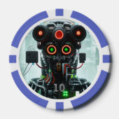 Robot 5 blauw 10 gestreepte pokerchip (Voorkant)
