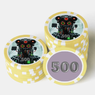 Robot 5 gele 500 gestreepte pokerchip