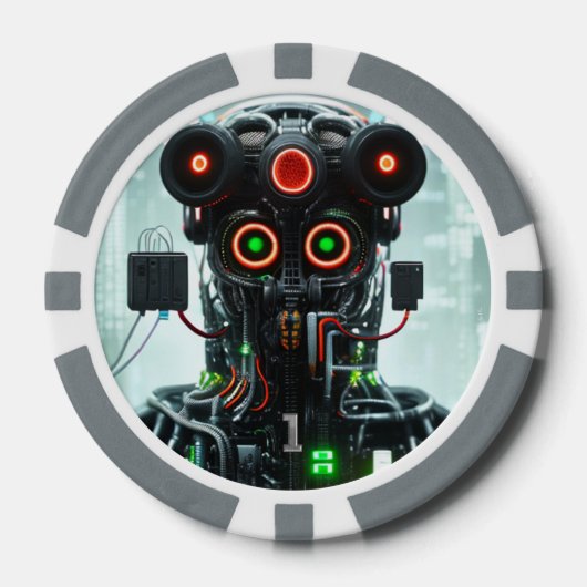 Robot 5 grijs 1 gestreepte pokerchip (Voorkant)
