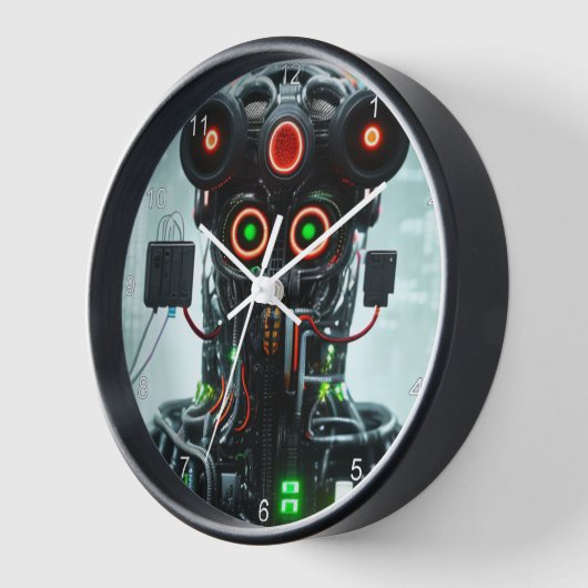 Robot 5 horloge murale noire avec numéros (Angle)