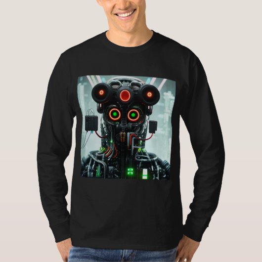 Robot 5 mannen zwart T-shirt met lange mouwen (Voorkant)