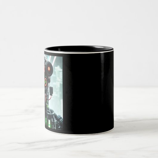 Robot 5 noir tasse à deux tons (Centre)