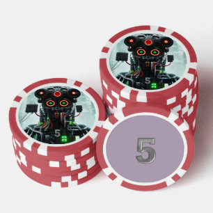Robot 5 rood 5 gestreepte pokerchip