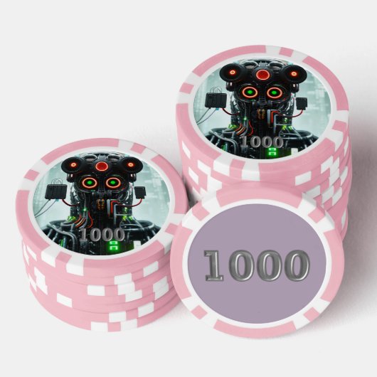 Robot 5 roze 1000 gestreepte pokerchip (Opstapeling)