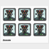 Robot 5 vierkante stickers (Vel)