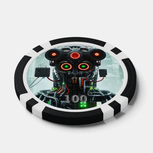 Robot 5 zwart 100 gestreepte pokerchip (Enkel)