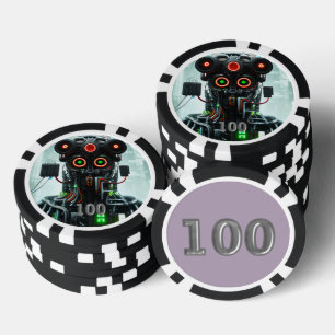 Robot 5 zwart 100 gestreepte pokerchip