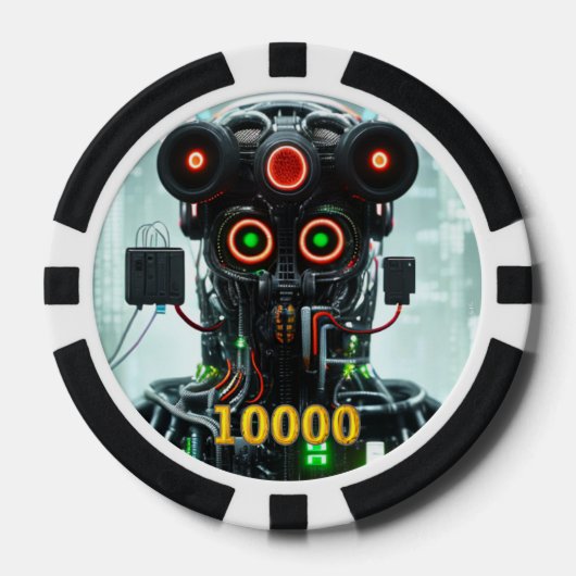 Robot 5 zwart goud 10000 gestreepte pokerchip (Voorkant)