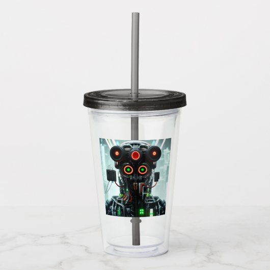 Robot 5 zwarte rook acryl tumbler acryl drinkbeker (Voorkant)