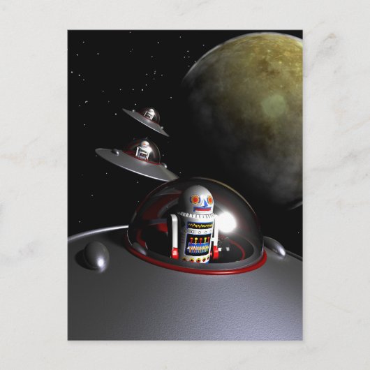 ROBOT - 7 soucoupes carte postale (Devant)