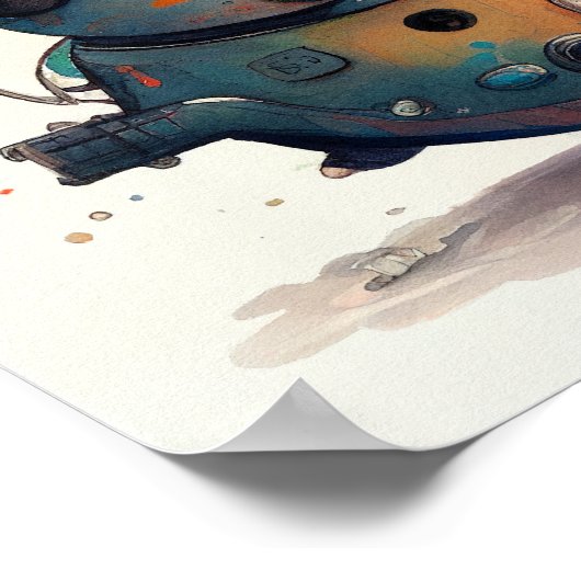 "Robot Alien en vaisseau spatial" - Poster aquarel (Coin)