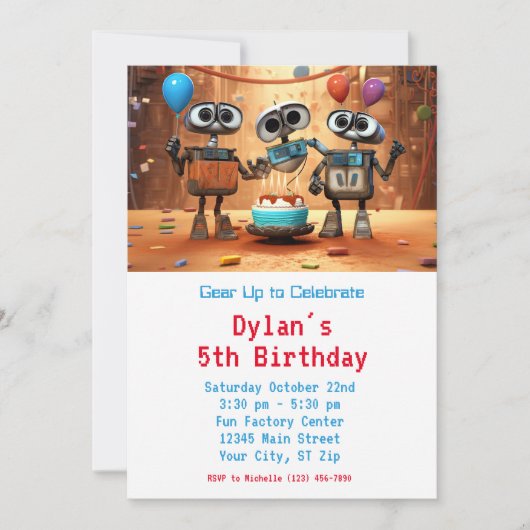 Robot Anniversaire Invitations Téléchargement numé (Devant)