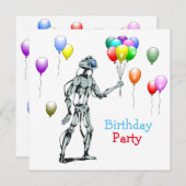 Robot avec ballons Invitation d'anniversaire (Devant / Derrière)
