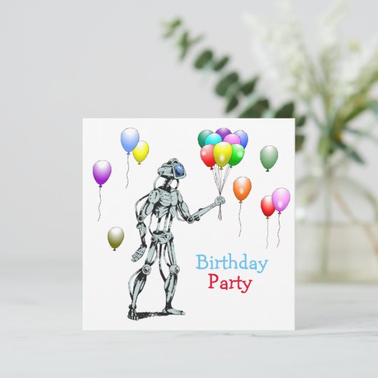 Robot avec ballons Invitation d'anniversaire (Debout devant)