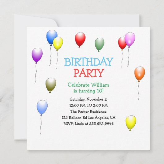 Robot avec ballons Invitation d'anniversaire (Dos)