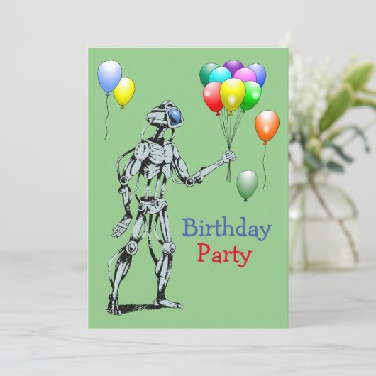 Robot avec ballons Invitation d'anniversaire (Debout devant)