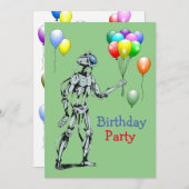 Robot avec ballons Invitation d'anniversaire (Devant / Derrière)