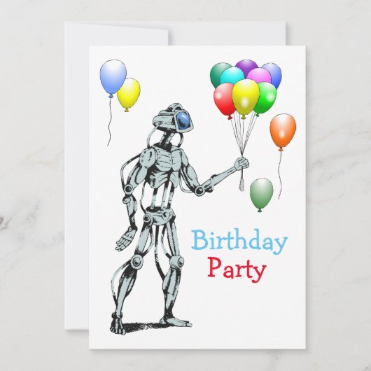 Robot avec ballons Invitation d'anniversaire (Devant)