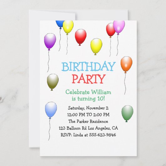 Robot avec ballons Invitation d'anniversaire (Dos)