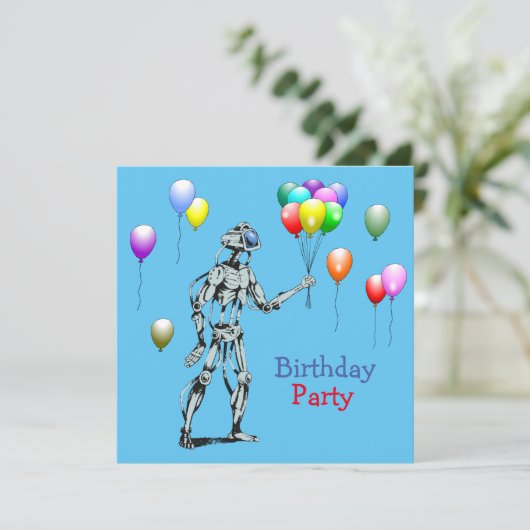 Robot avec ballons Invitation d'anniversaire (Debout devant)