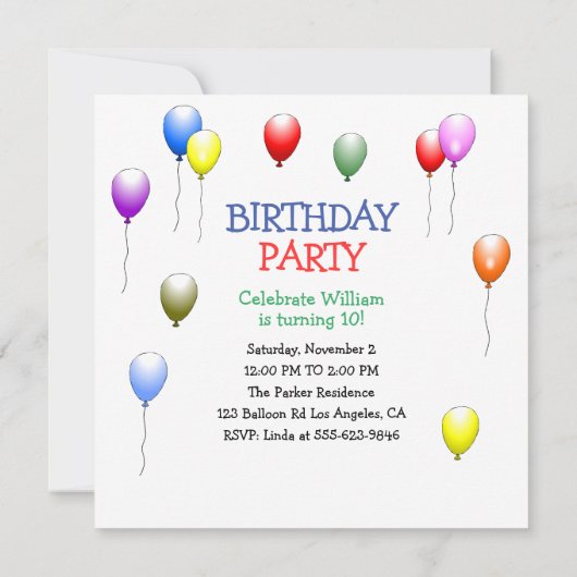 Robot avec ballons Invitation d'anniversaire (Dos)