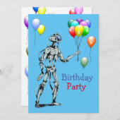 Robot avec ballons Invitation d'anniversaire (Devant / Derrière)