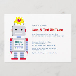 Robot Baby Shower Invitations, 5 x 7 Kaart