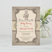 Robot Baby shower Uitnodiging  Retro (Staand voorkant)
