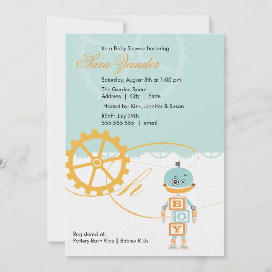 Robot Baby Shower-uitnodigingen  | Jongen Kaart (Voorkant)