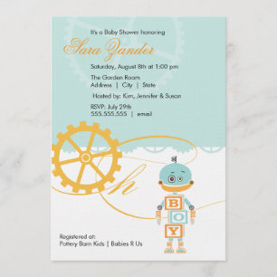 Robot Baby Shower-uitnodigingen    Jongen Kaart