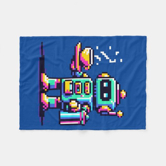 Robot Barista - Pixel Art Coffee Lover Design Fleece Deken (Voorkant (Horizontaal))