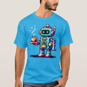 Robot Barista - Pixel Art Coffee Lover Design T-shirt (Voorkant)