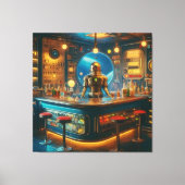 Robot Barman in Interstellaire Ruimtetijd Duikbar Canvas Afdruk (Voorkant)