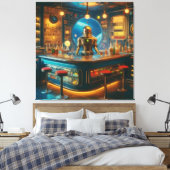 Robot Barman in Interstellaire Ruimtetijd Duikbar Canvas Afdruk (Insitu (Slaapkamer))
