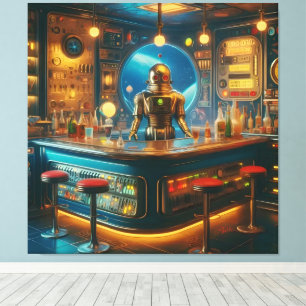 Robot Barman in Interstellaire Ruimtetijd Duikbar Canvas Afdruk