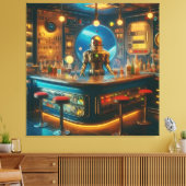 Robot Barman in Interstellaire Ruimtetijd Duikbar Canvas Afdruk (Insitu (Woonkamer))