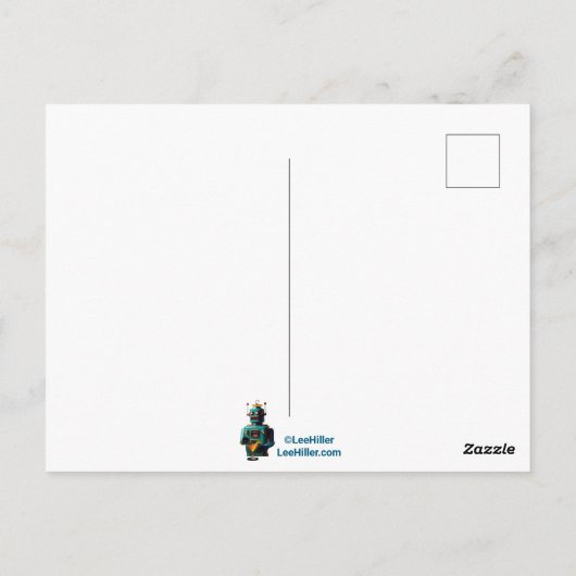 Robot Bartender in Interstellar Space Age Dive Bar Briefkaart (Achterkant)