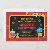 Robot Birthday Invitation Robot Party Invite Kaart (Voorkant)