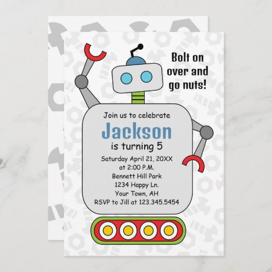 Robot Birthday Invitation robots Kaart (Voorkant / Achterkant)